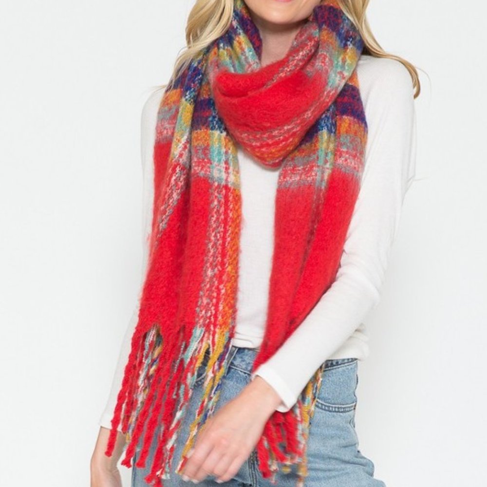 SUPER SOFT RED PLAID OBLONG SCARF